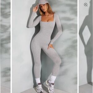 Oh Polly Square Neck Long Sleeve OnesieJumpsuit Grey